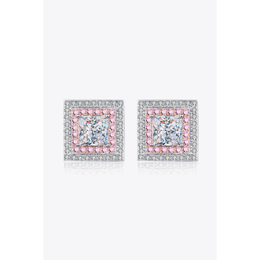 Moissanite Square Stud Earrings Pink/White / One Size