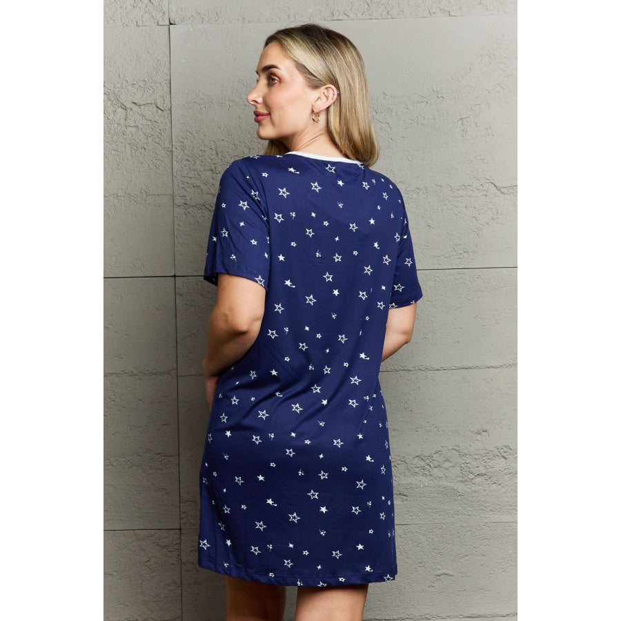 MOON NITE Quilted Quivers Button Down Sleepwear Dress Dark Blue / S Apparel and Accessories