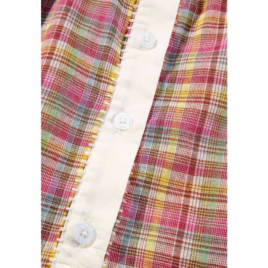 Mulit-Color Plaid Round Neck Long Sleeve Blouse Apparel and Accessories