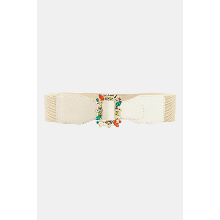 Multicolored Leaf Buckle Elastic Belt Ivory / One Size