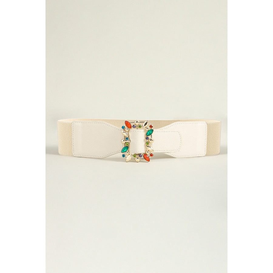 Multicolored Leaf Buckle Elastic Belt Ivory / One Size