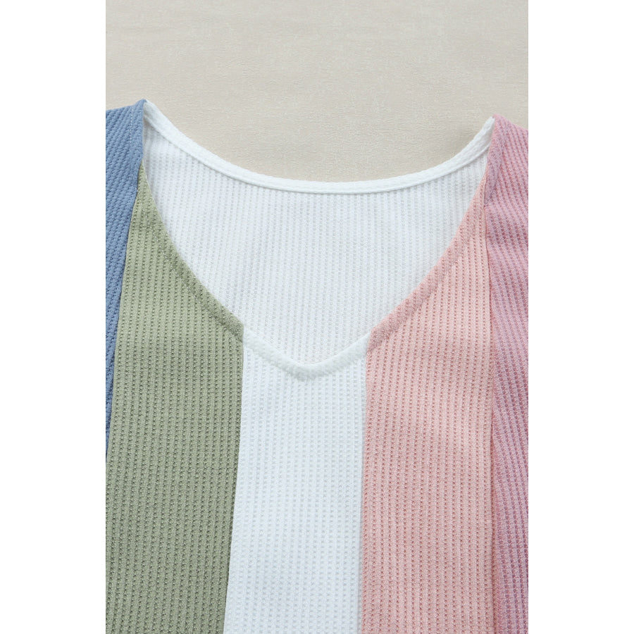 Multicolored Striped Waffle-Knit Sleeveless Tank