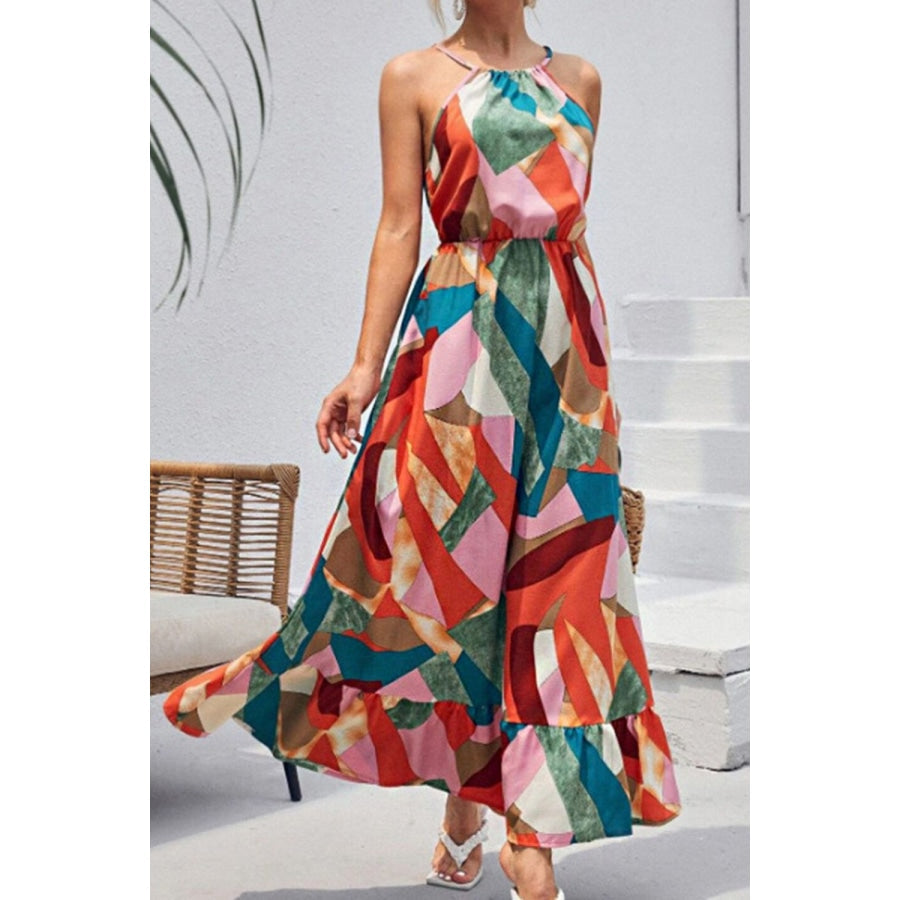 Multicolored Tied Grecian Neck Maxi Dress Multicolor / S