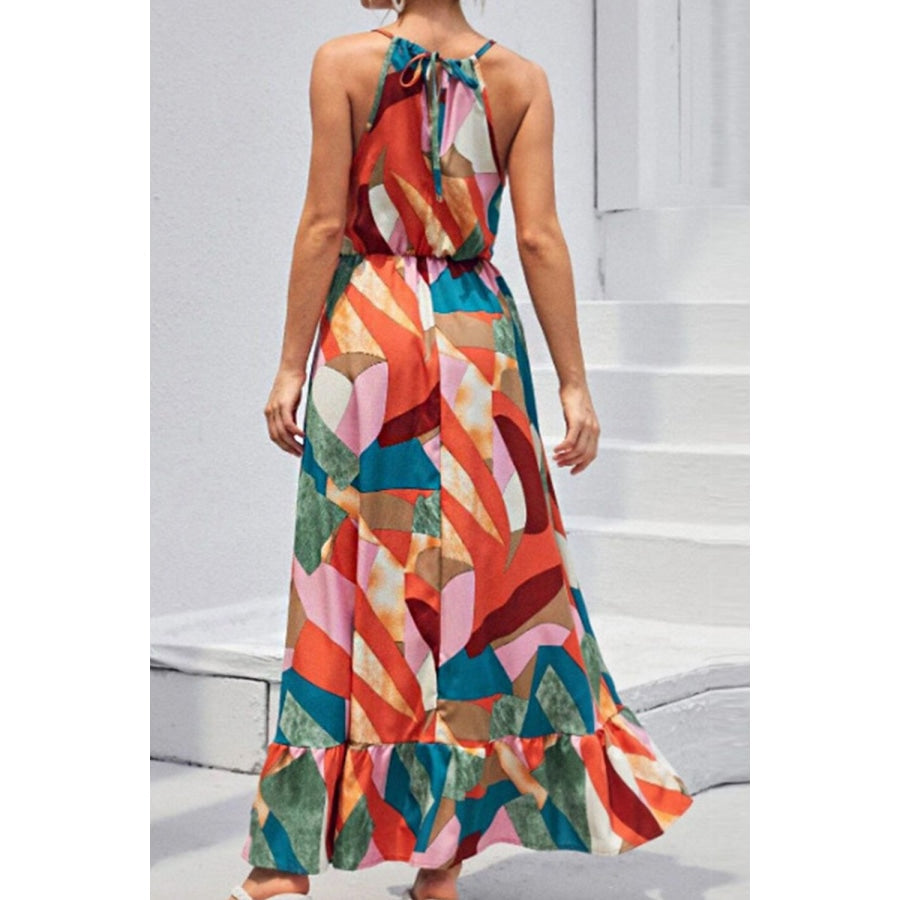 Multicolored Tied Grecian Neck Maxi Dress