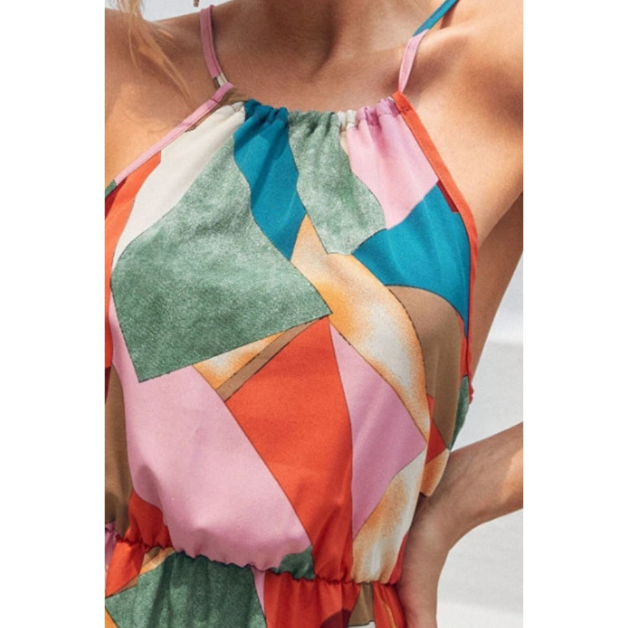 Multicolored Tied Grecian Neck Maxi Dress