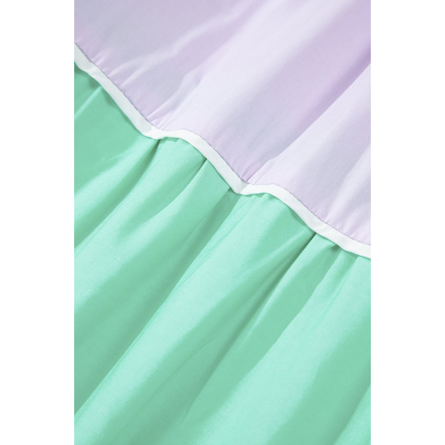 Multicolour Colorblock Self-tie Straps High Waist Flowy Maxi Dress with Pockets Dresses/Maxi Dresses