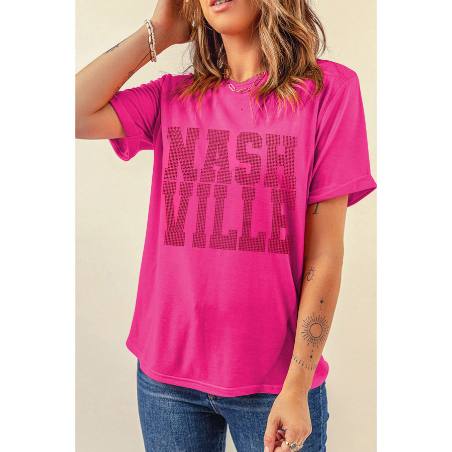 NASHVILLE Round Neck Short Sleeve T-Shirt Hot Pink / S Apparel and Accessories