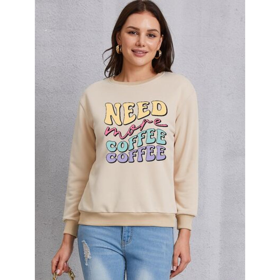 NEED MORE COFFEE Round Neck Sweatshirt Khaki / S Apparel and Accessories