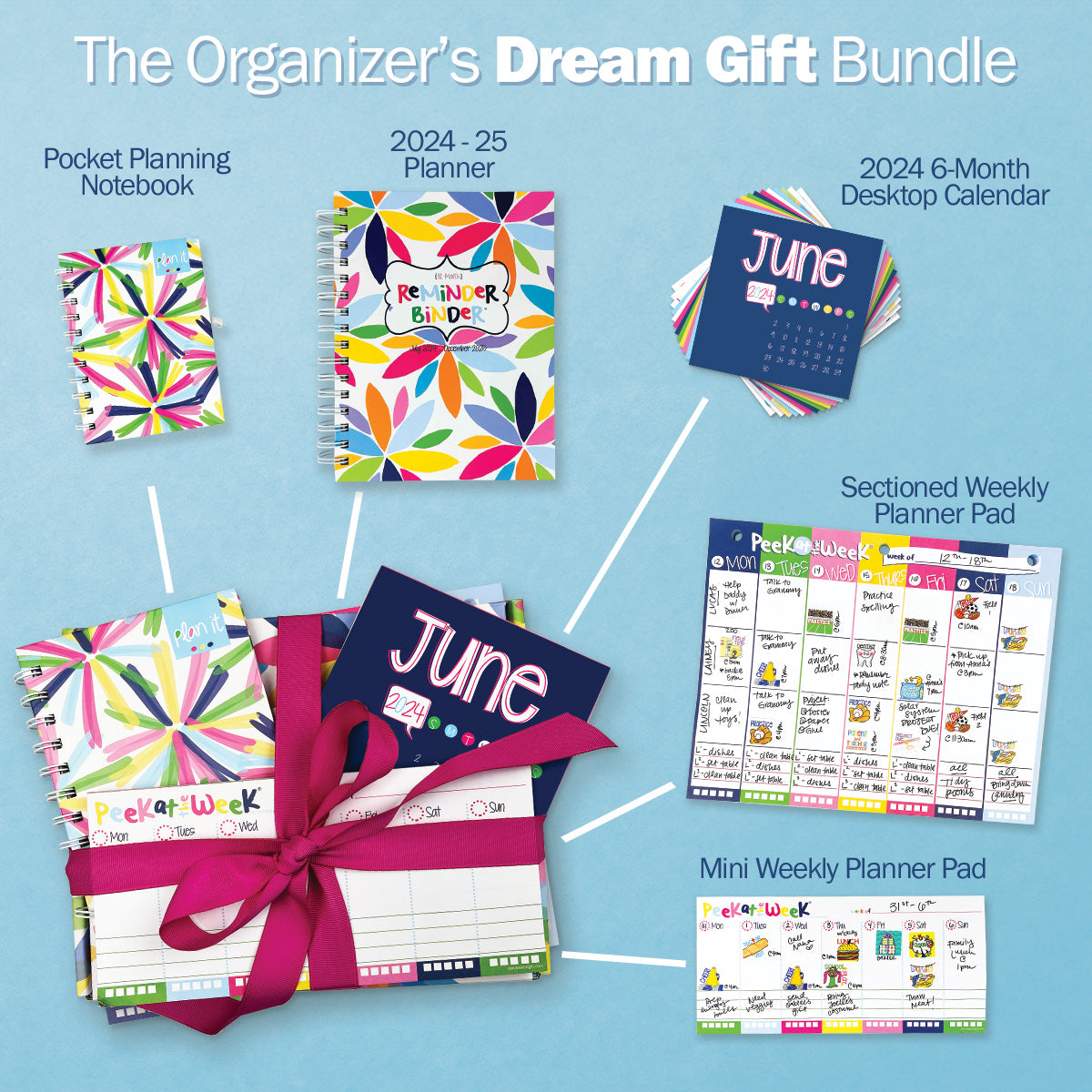 NEW! Dream Gift Planner Bundle | 2024-25 Reminder Binder® Planner | [2] Planner Pads Pocket Notebook & Mini Desktop Calendar Planner