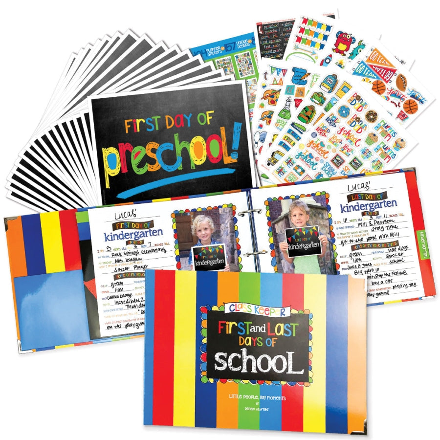 NEW! Mom Must-Have School Keepsake Kit | Class Keeper® + Photo Prop Deck + School Stickers Stripes &amp; Flags Binder