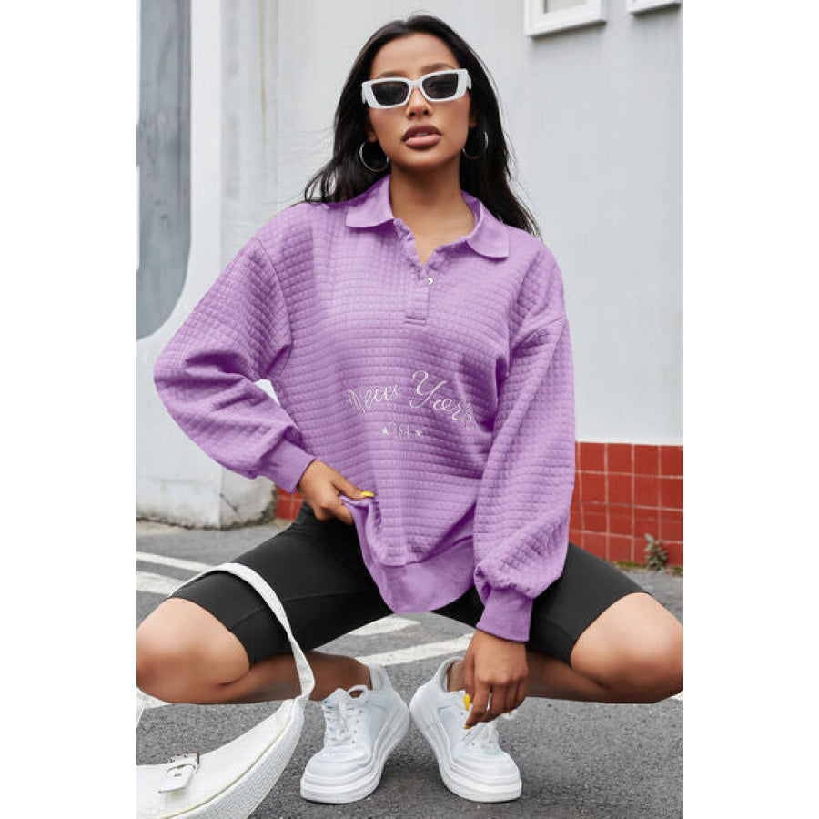 NEW YORK USA Quarter Button Dropped Shoulder Sweatshirt Apparel and Accessories
