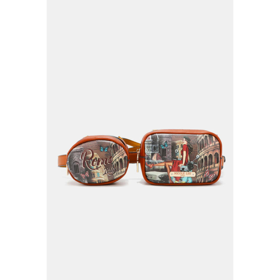 Nicole Lee USA Double Pouch Fanny Pack Memory Of Rome / One Size Apparel and Accessories