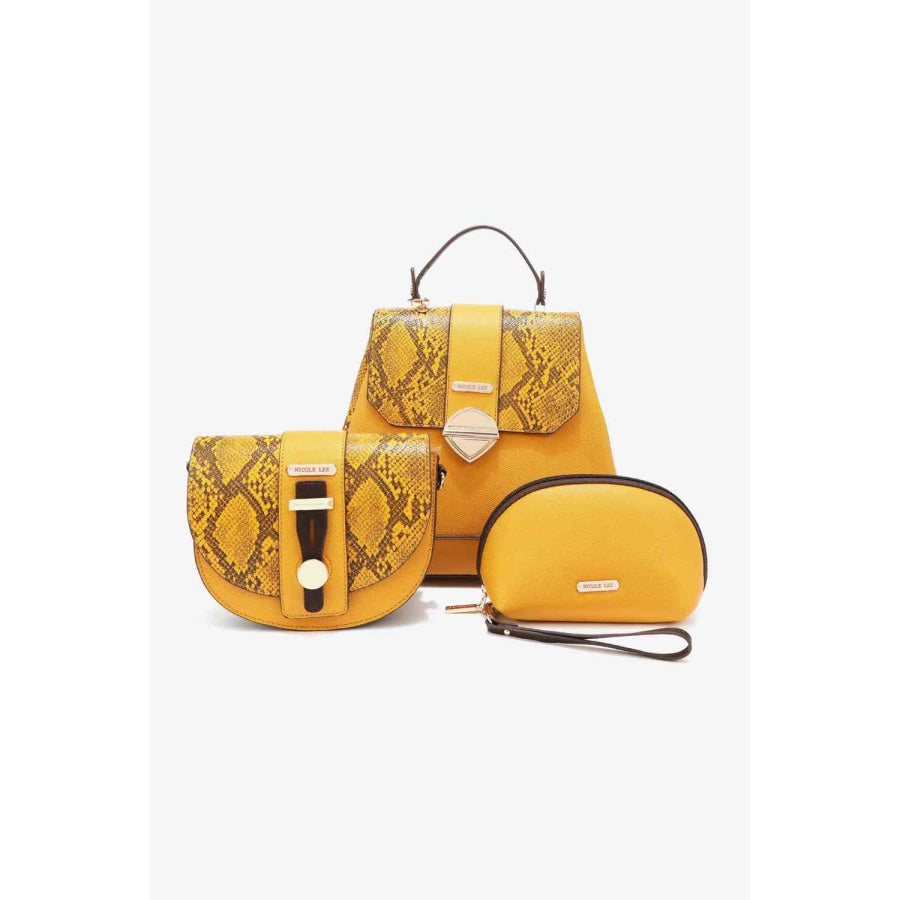 Nicole Lee USA Python 3-Piece Bag Set Mustard / One Size Handbags