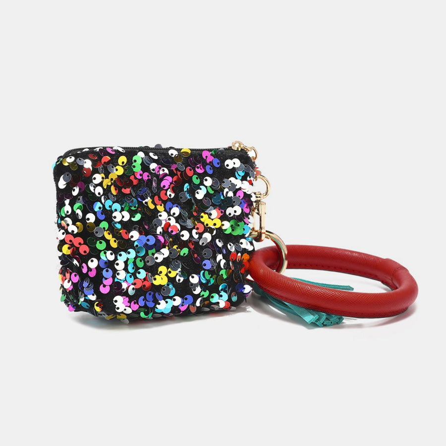 Nicole Lee USA Sequin Pouch Wristlet Keychain Black / One Size Apparel and Accessories