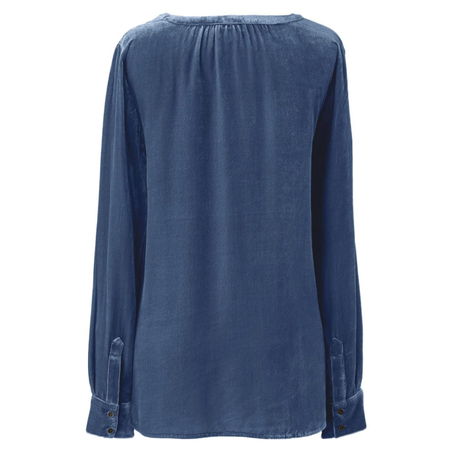 Notched Button Down Long Sleeve Shirt Apparel and Accessories