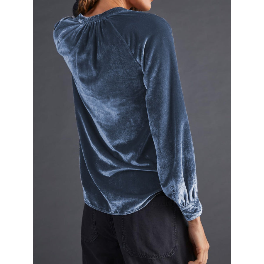 Notched Button Down Long Sleeve Shirt Apparel and Accessories