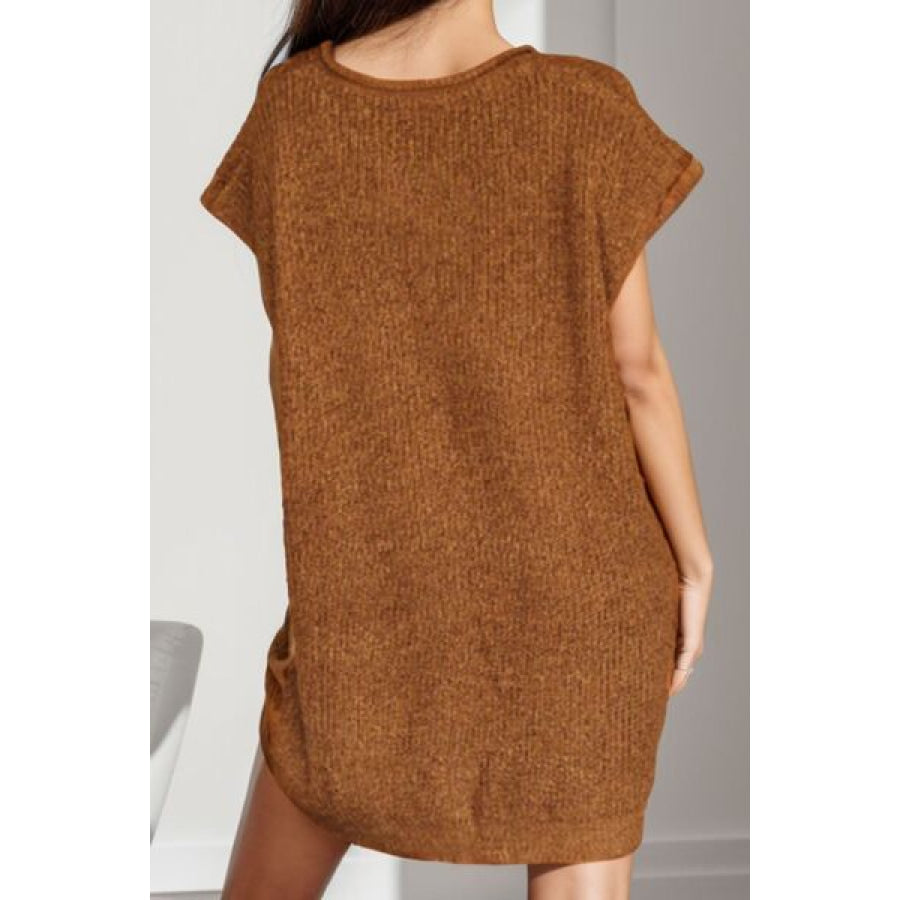 Notched Cap Sleeve Mini Sweater Dress Apparel and Accessories