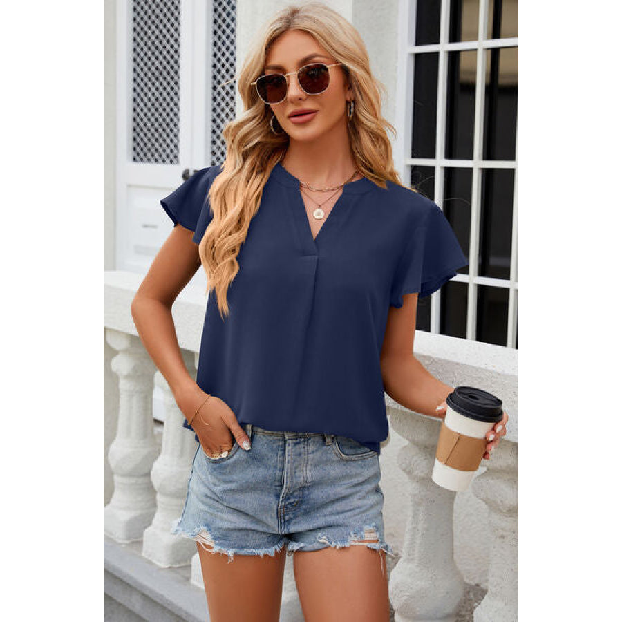 Notched Cap Sleeve T - Shirt Apparel and Accessories