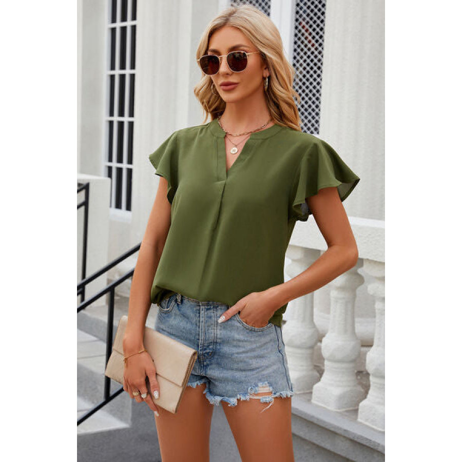 Notched Cap Sleeve T - Shirt Apparel and Accessories