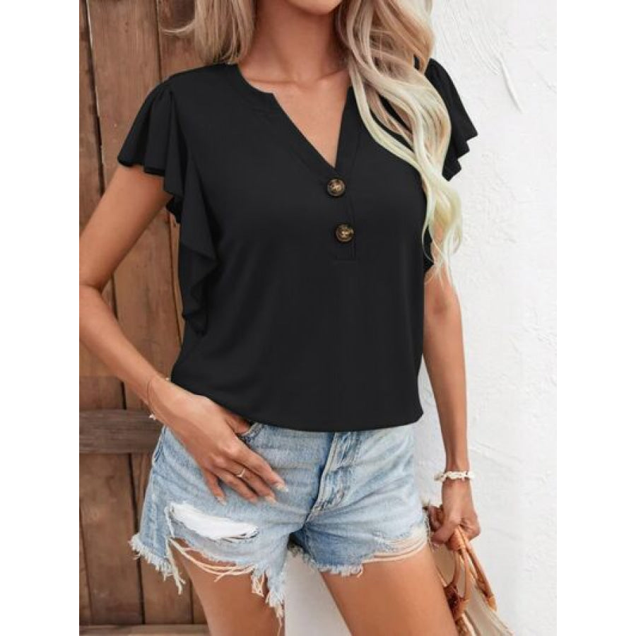 Notched Cap Sleeve T - Shirt Apparel and Accessories