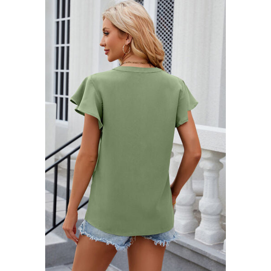Notched Cap Sleeve T - Shirt Apparel and Accessories
