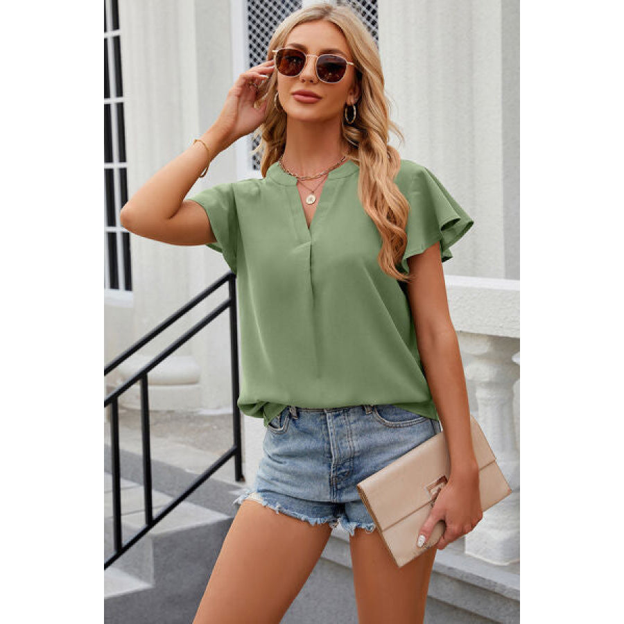 Notched Cap Sleeve T - Shirt Apparel and Accessories