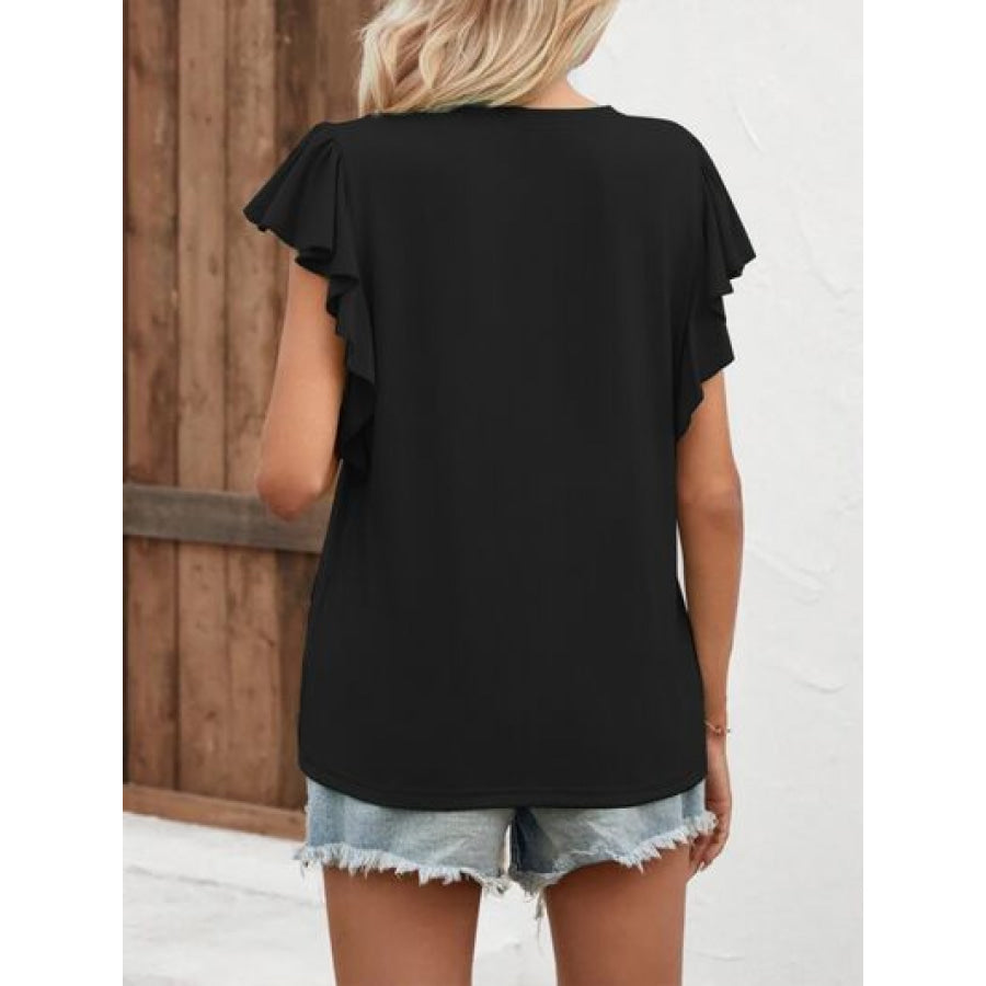 Notched Cap Sleeve T - Shirt Black / S Apparel and Accessories
