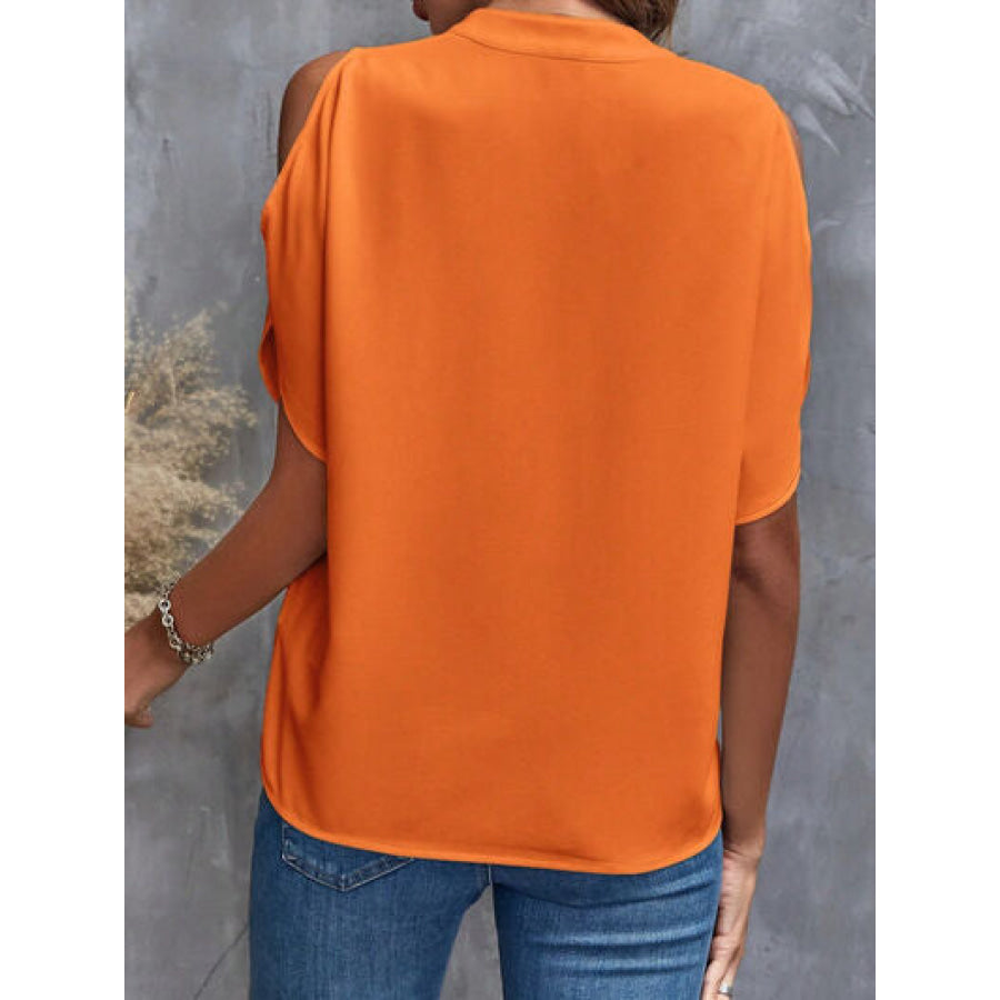 Notched Cold Shoulder Blouse Apparel and Accessories