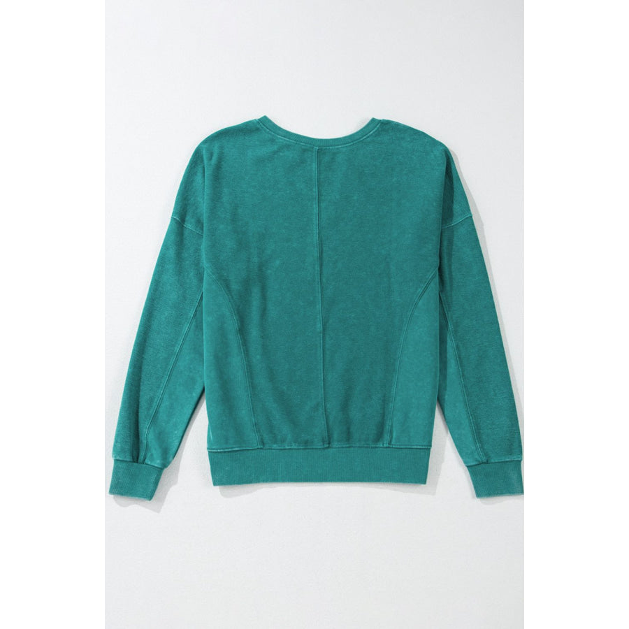 Notched Drop Shoulder Long Sleeve Sweatshirt Apparel and Accessories