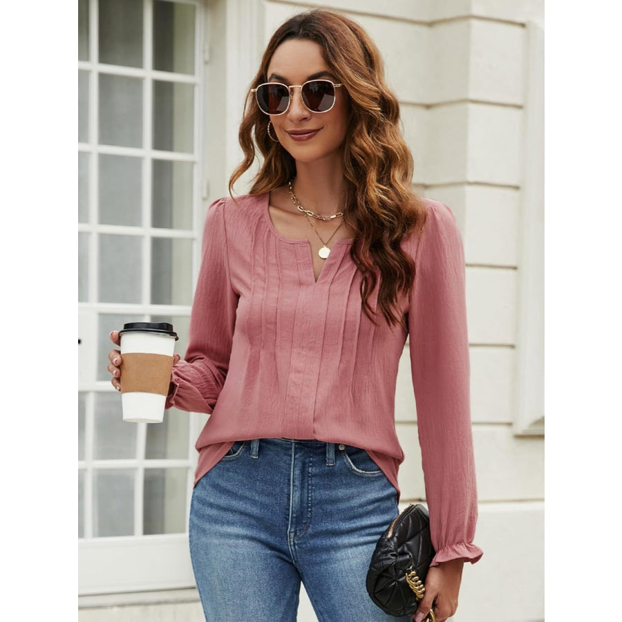 Notched Flounce Sleeve Blouse Light Mauve / S Shirts & Tops