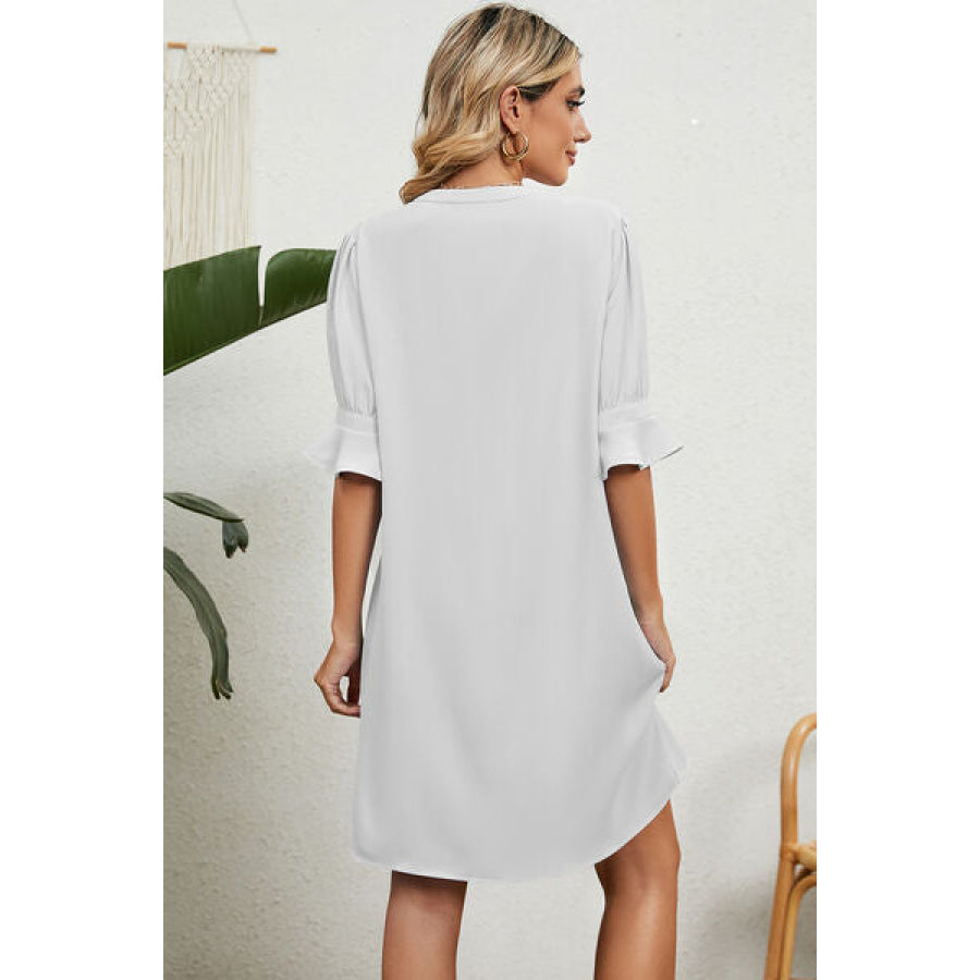 Notched Flounce Sleeve Mini Dress Apparel and Accessories