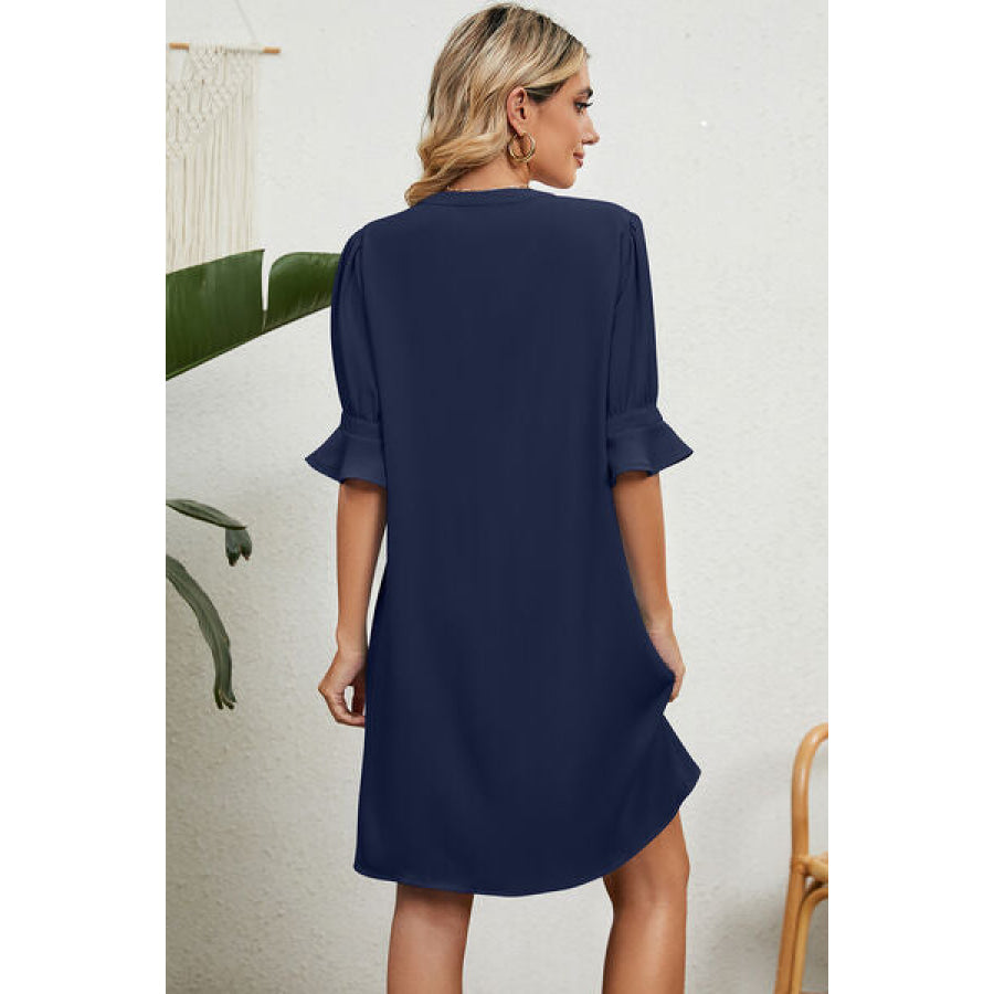 Notched Flounce Sleeve Mini Dress Apparel and Accessories