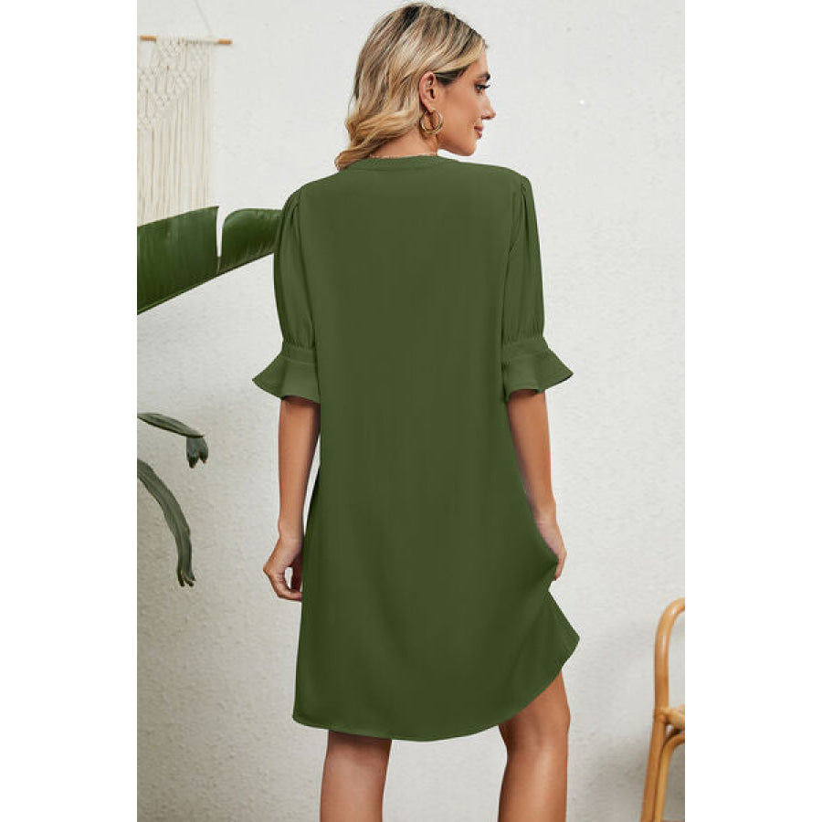 Notched Flounce Sleeve Mini Dress Apparel and Accessories