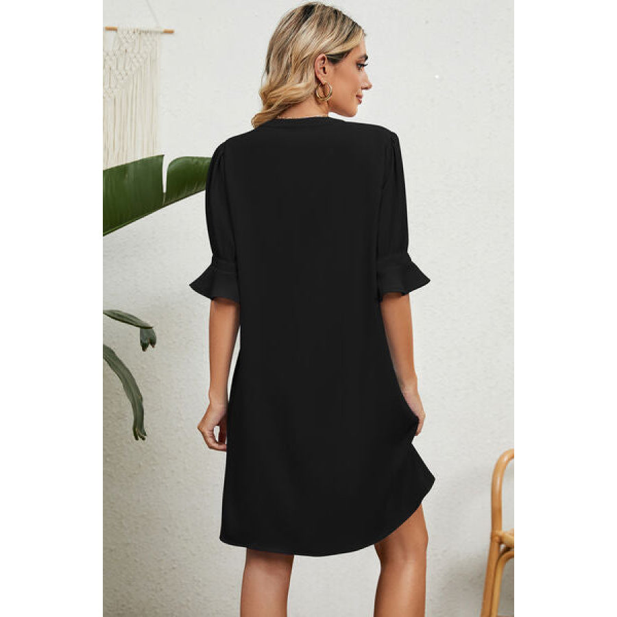 Notched Flounce Sleeve Mini Dress Apparel and Accessories