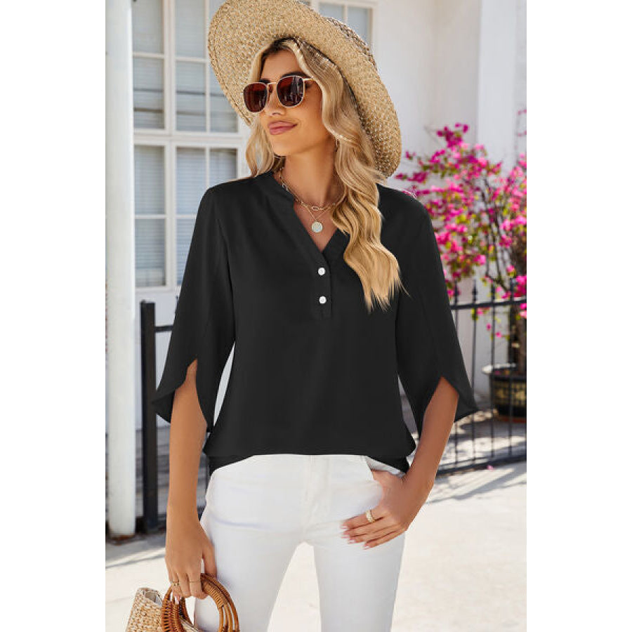 Notched Half Button T - Shirt Apparel and Accessories