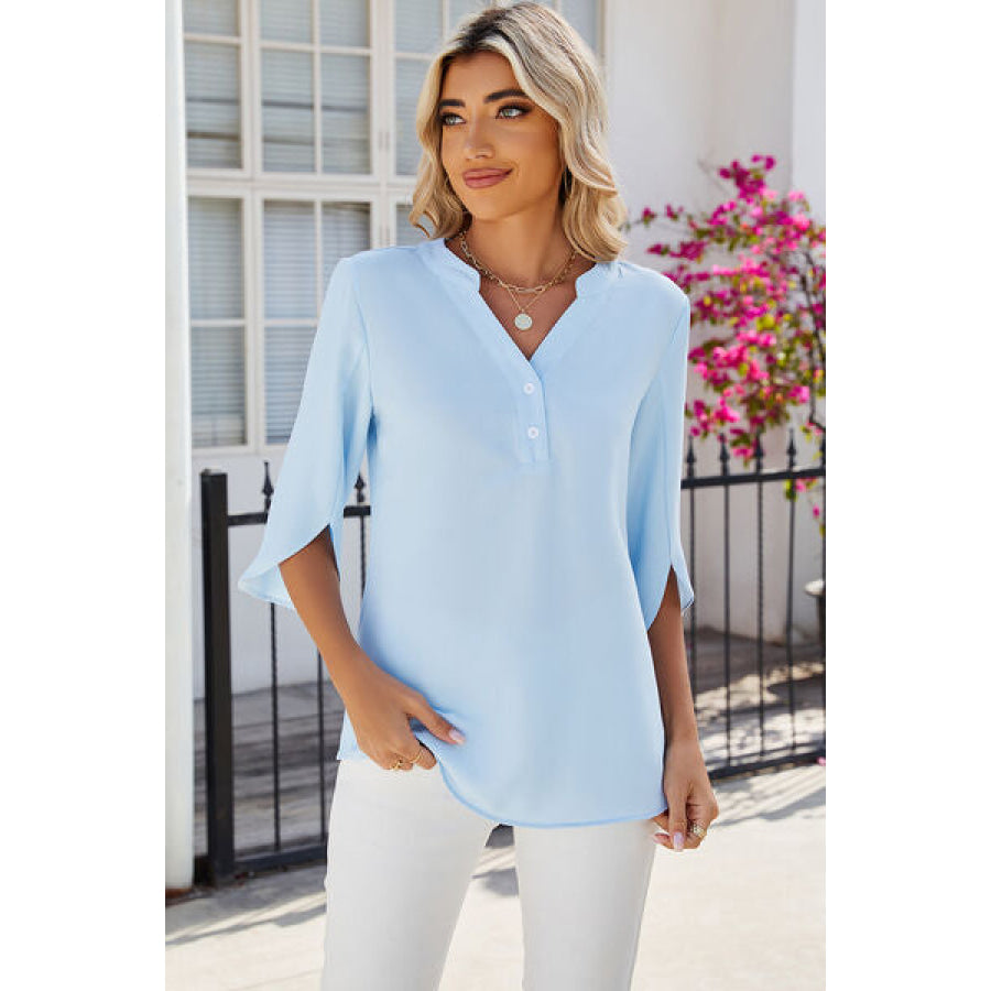 Notched Half Button T - Shirt Apparel and Accessories