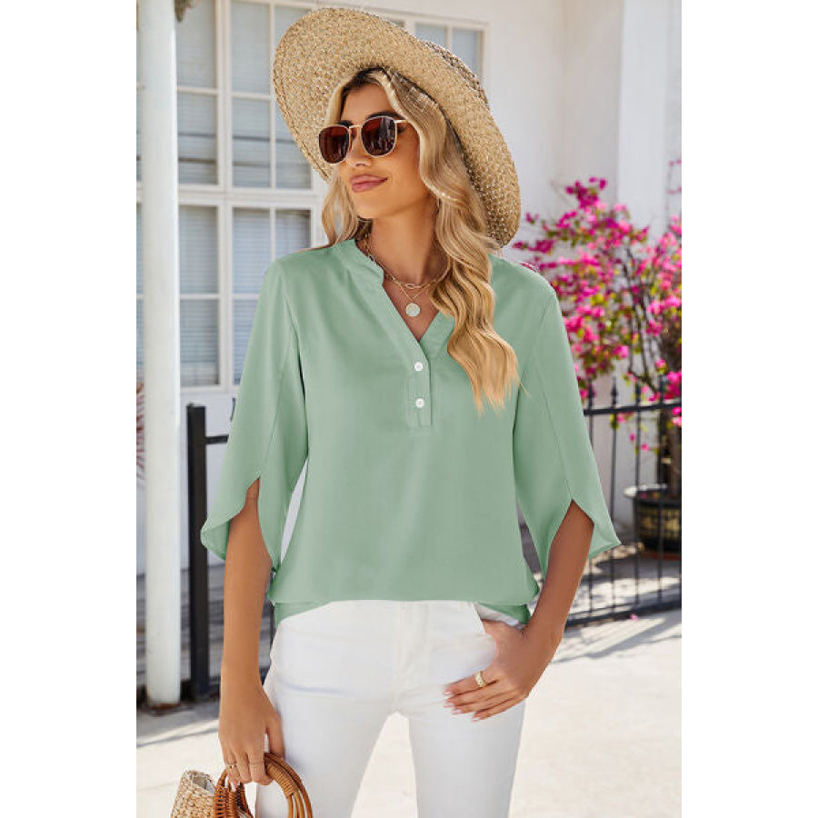 Notched Half Button T - Shirt Apparel and Accessories