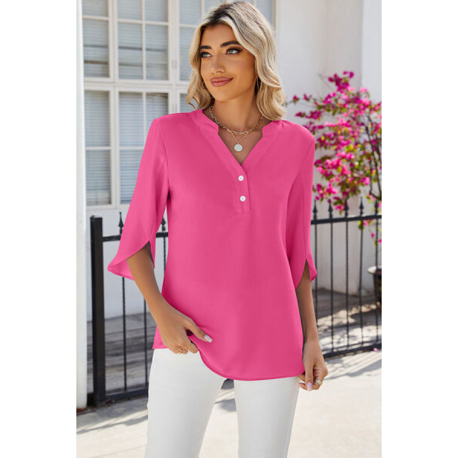 Notched Half Button T - Shirt Apparel and Accessories