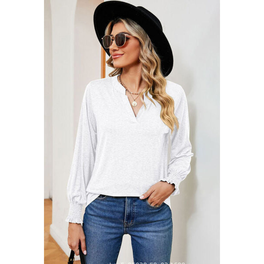 Notched Lantern Sleeve T-Shirt Clothing