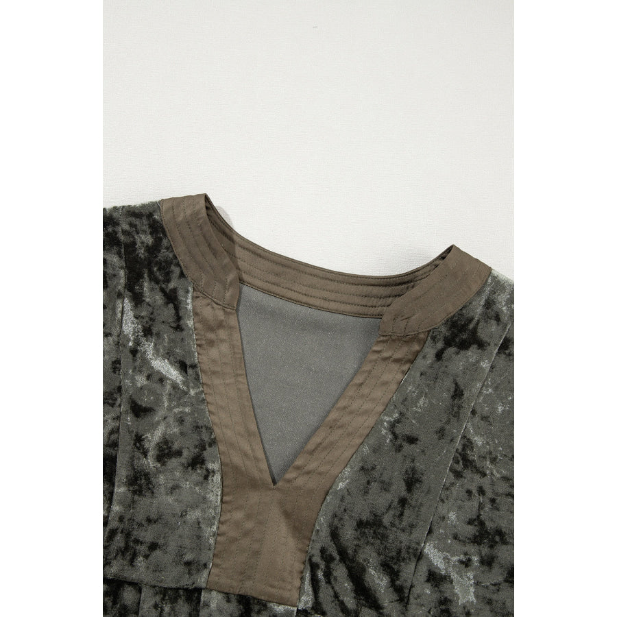 Notched Long Sleeve Mini Dress with Pockets Apparel and Accessories