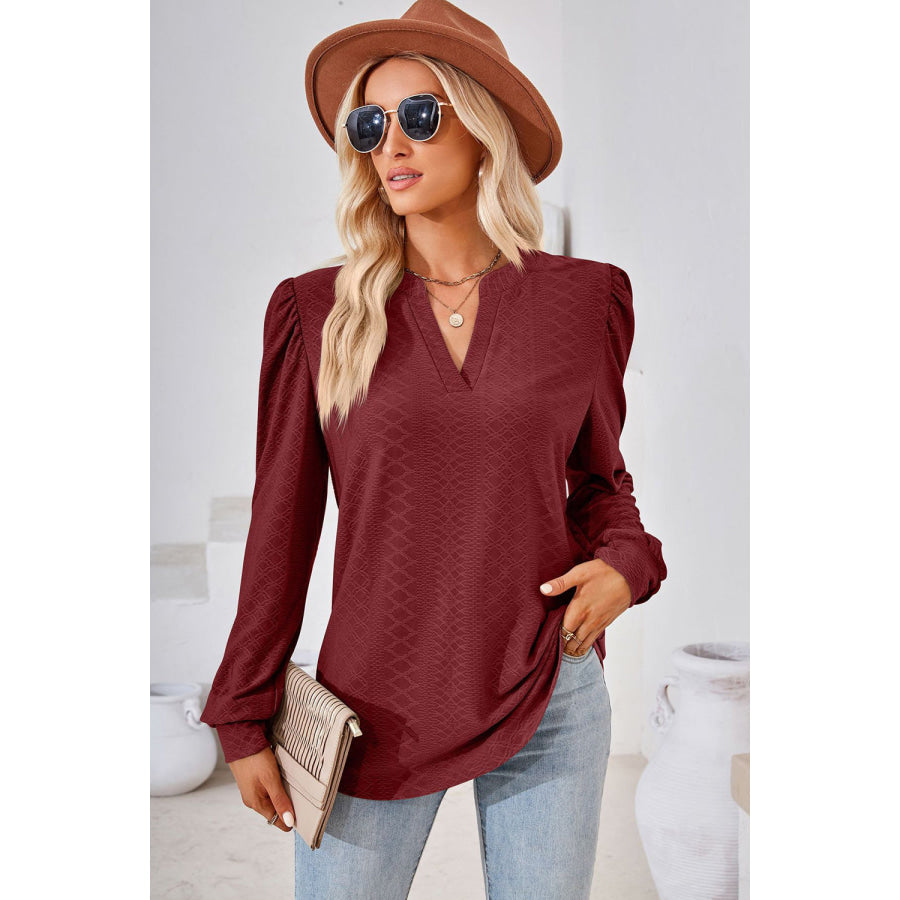 Notched Long Sleeve T-Shirt Apparel and Accessories