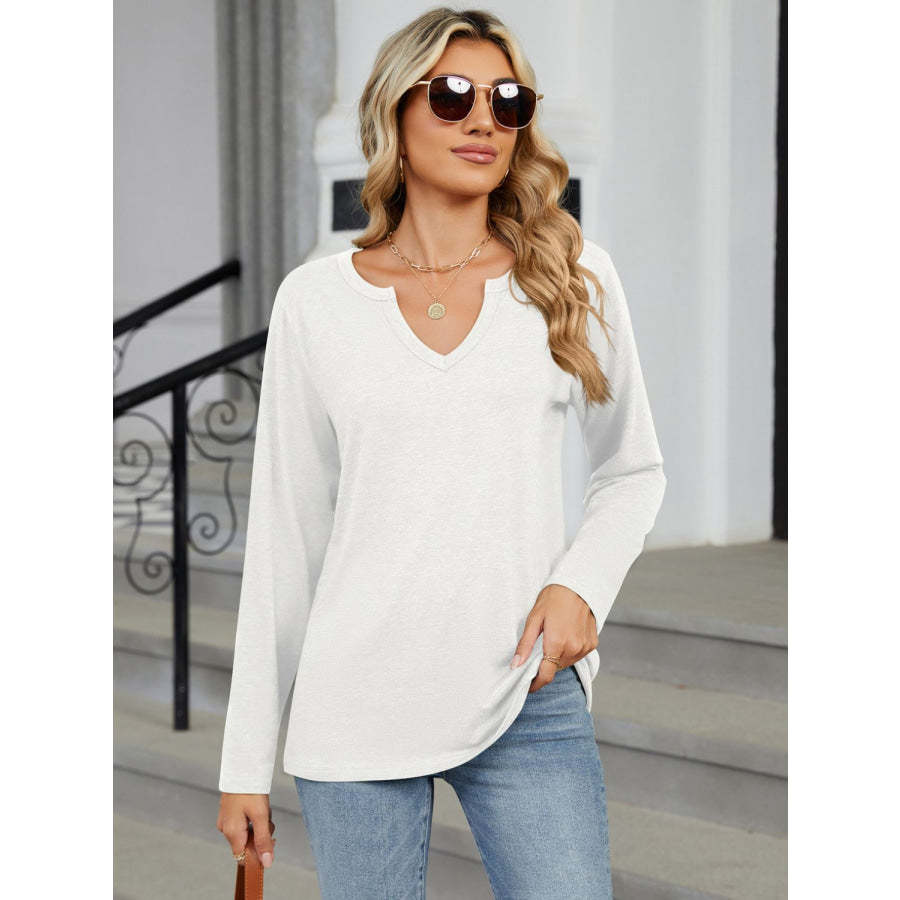 Notched Long Sleeve T-Shirt Apparel and Accessories