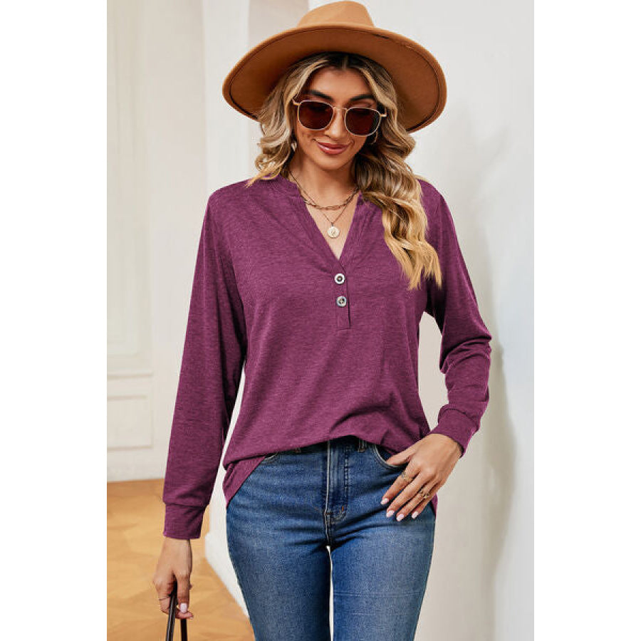 Notched Long Sleeve T - Shirt Apparel and Accessories