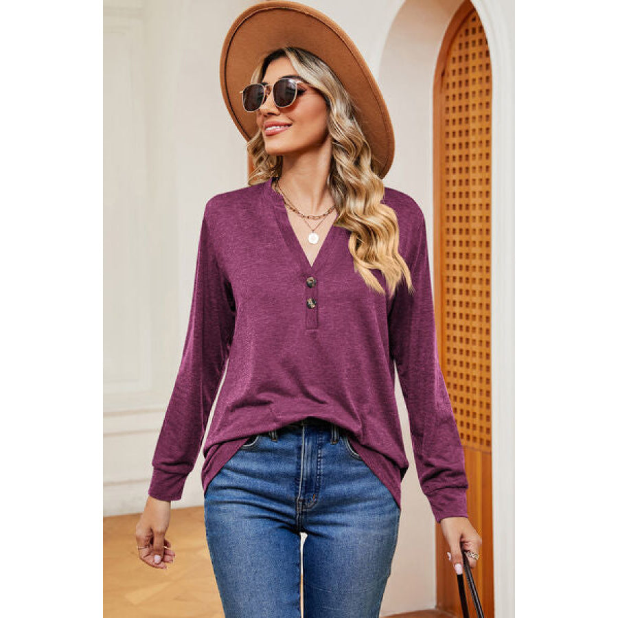 Notched Long Sleeve T - Shirt Apparel and Accessories