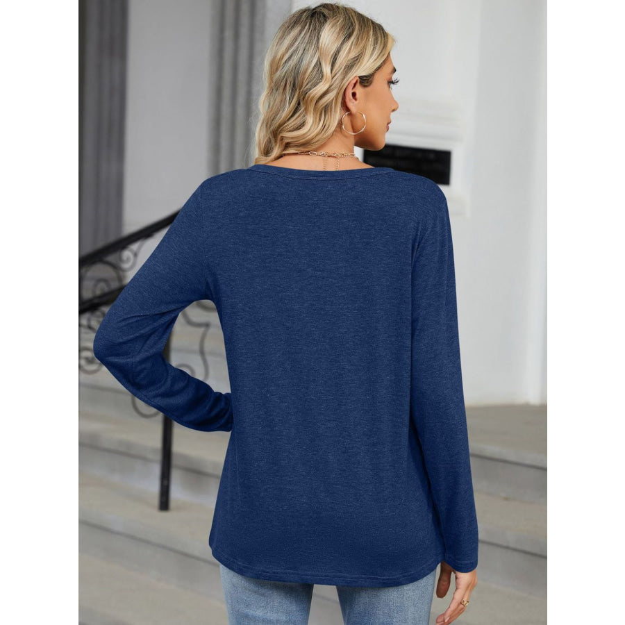 Notched Long Sleeve T-Shirt Apparel and Accessories