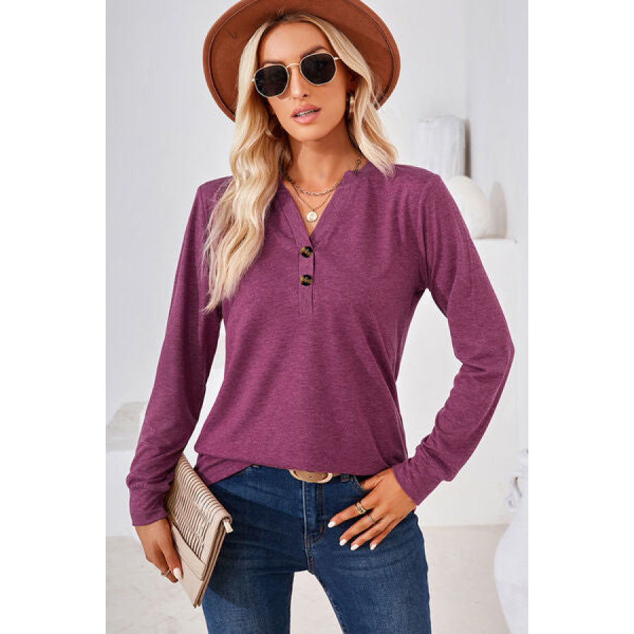 Notched Long Sleeve T - Shirt Apparel and Accessories