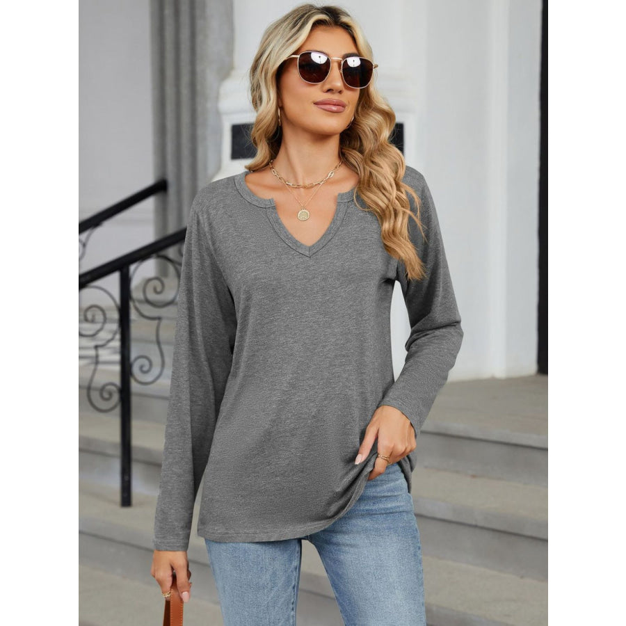 Notched Long Sleeve T-Shirt Apparel and Accessories