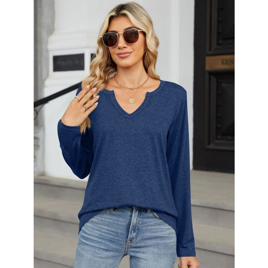 Notched Long Sleeve T-Shirt Apparel and Accessories
