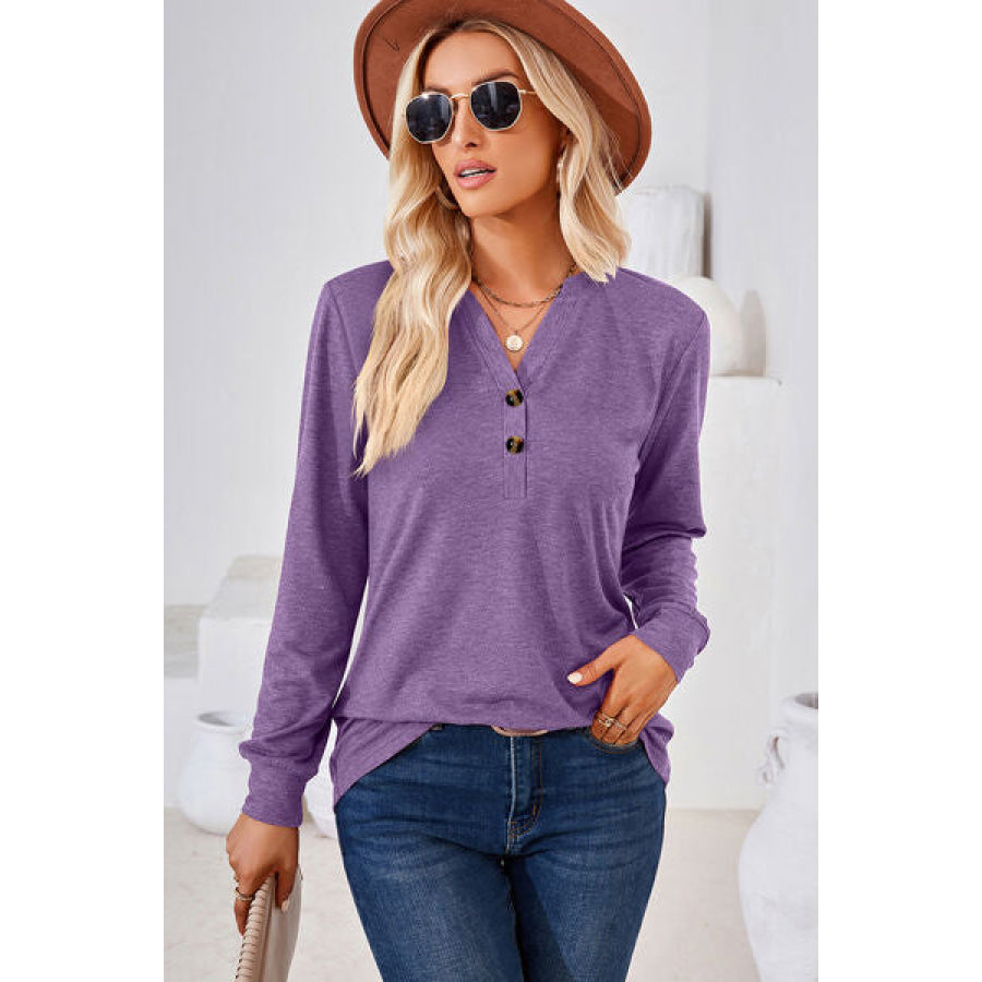 Notched Long Sleeve T - Shirt Apparel and Accessories