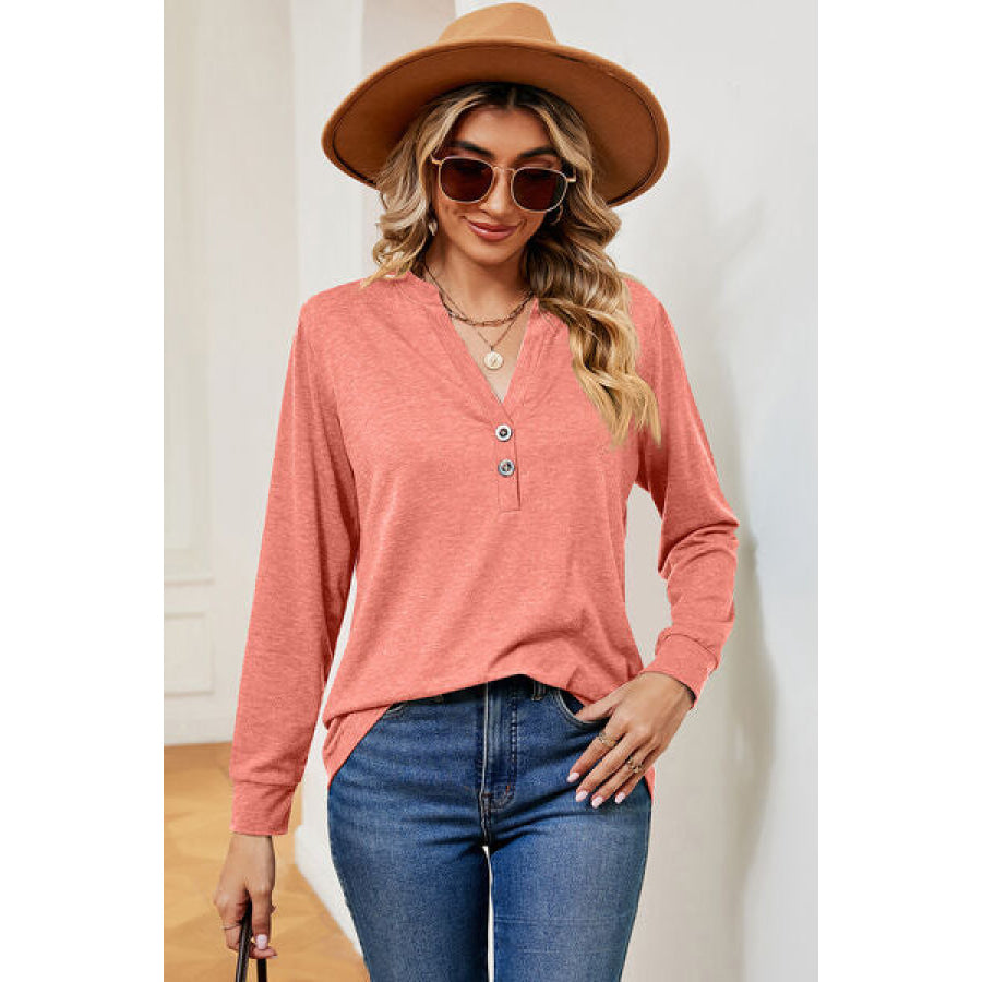 Notched Long Sleeve T - Shirt Apparel and Accessories